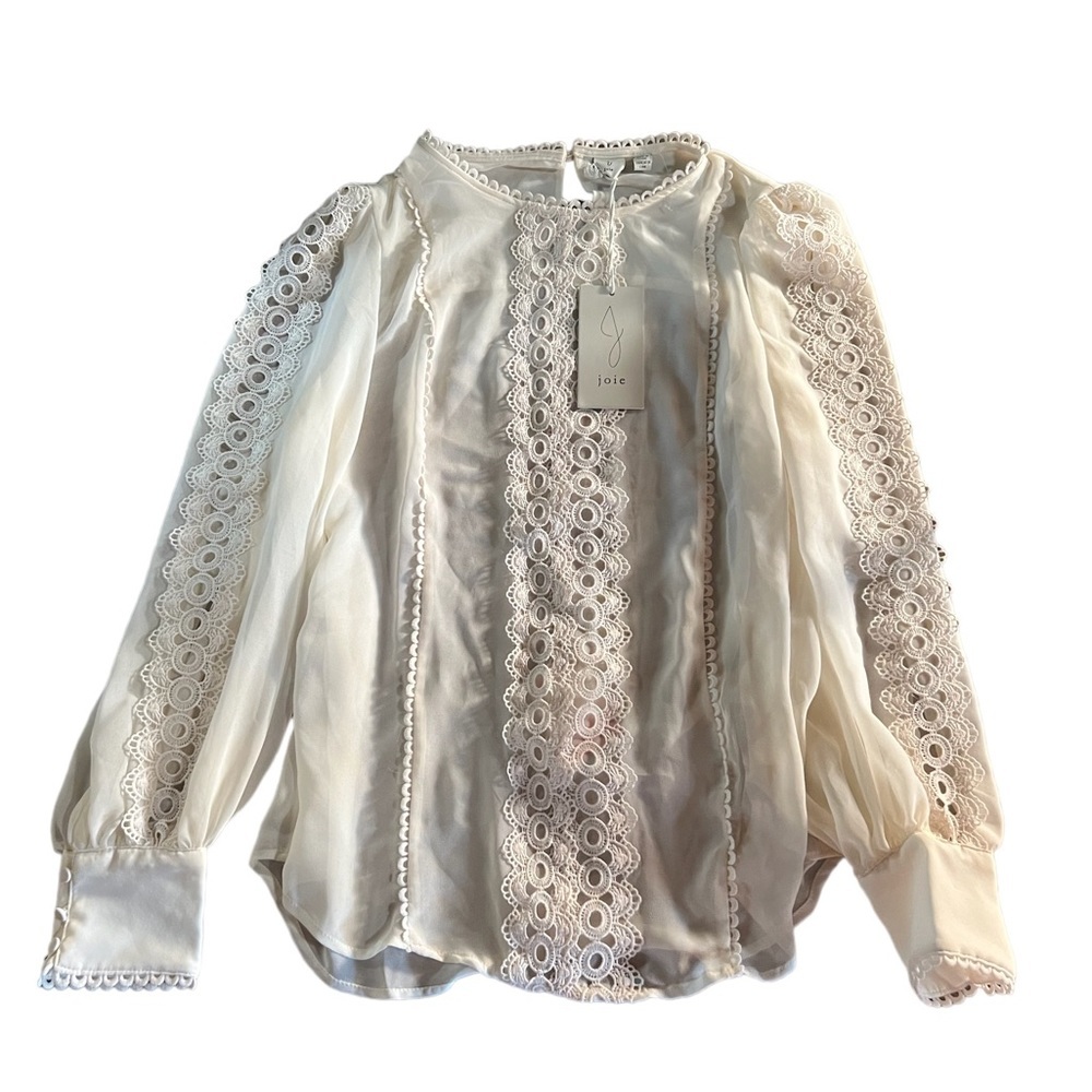✅Joie Sheer Detailed Ivory LONG SLEEVE TOP - Picture 1 of 6